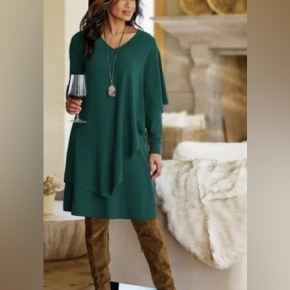 Soft Surroundings Dresses & Skirts - NWT Soft Surroundings Marla Dress Asymmetrical Overlay Soft Knit Artsy | Green